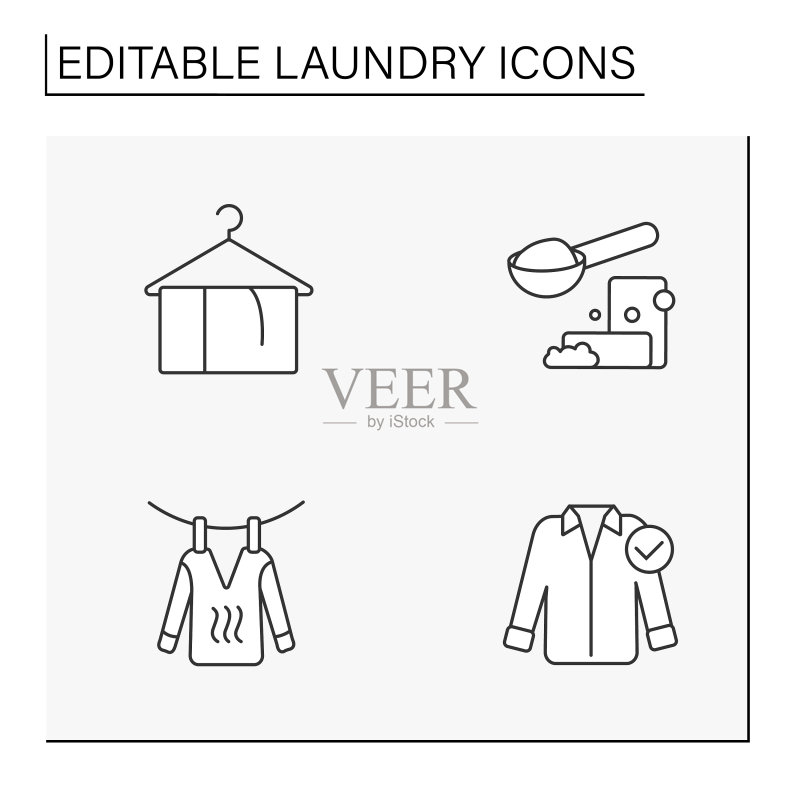 洗衣服务线性图标集图标素材