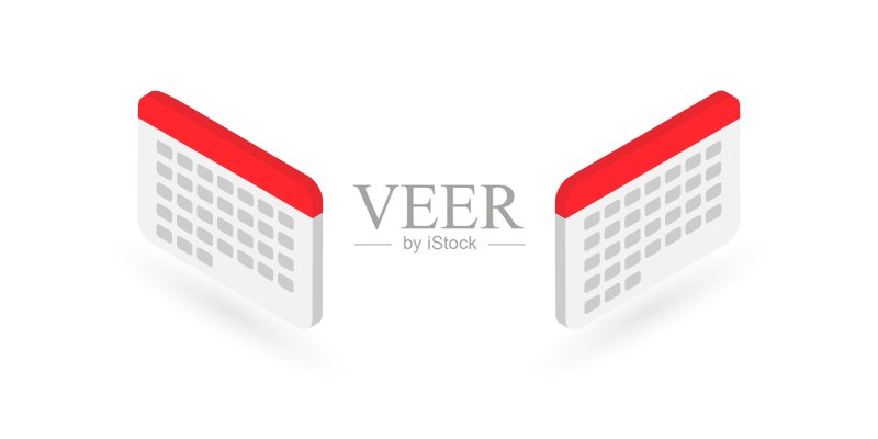2.5D日历,隔离在白色背景上。一套3D每月日历图标图标素材