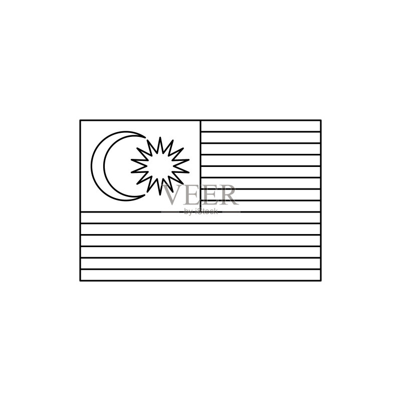 马来西亚国旗黑色轮廓细线图标图标素材