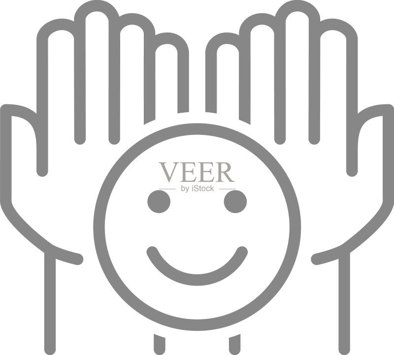 手拿笑脸线条图标,分享美好图标素材
