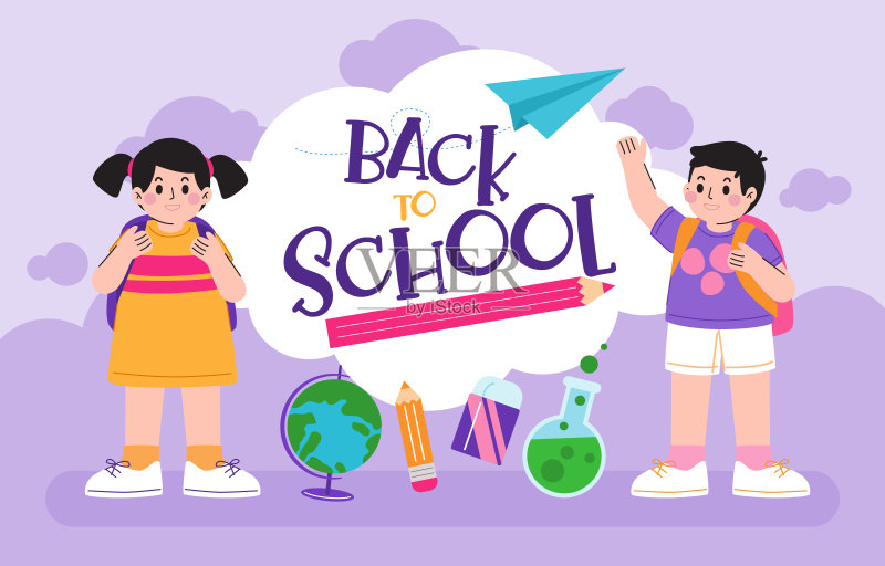 回到学校概念,海报,矢量,插图正版插画素材