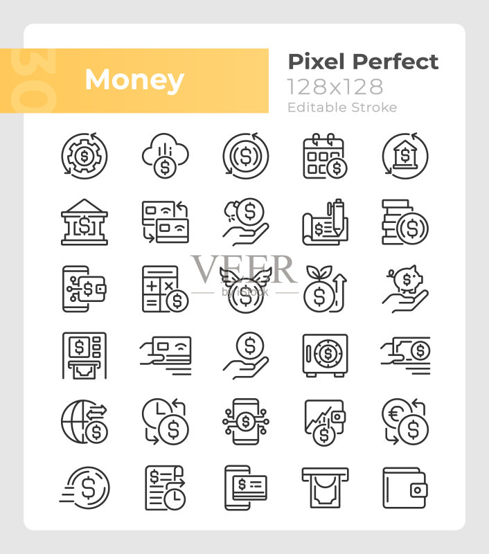 完美像素金钱线性图标集图标素材