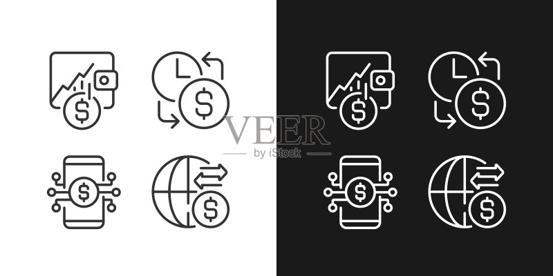 深色浅色模式每日现金流像素完美线性图标集图标素材