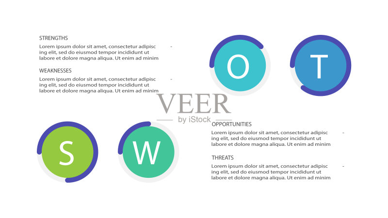 SWOT分析图,含四个步骤选项图标素材