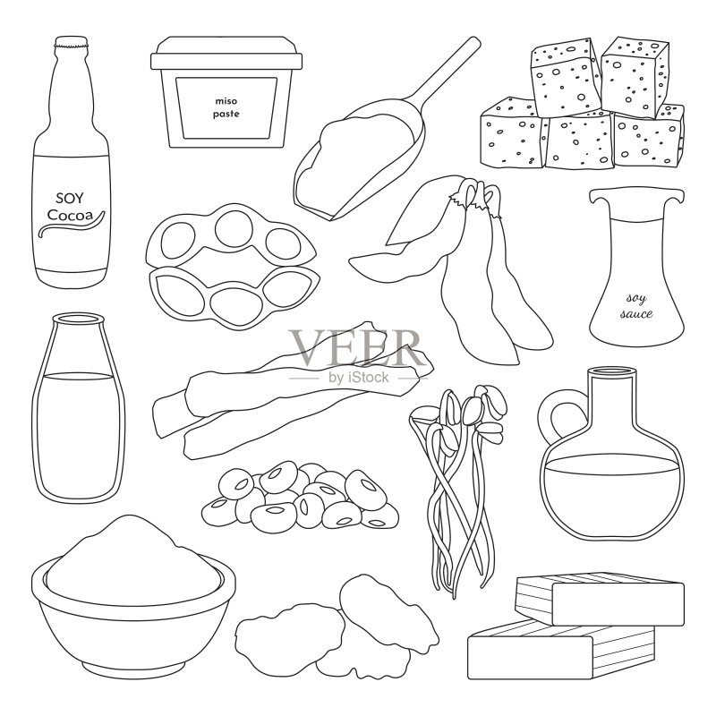 大豆制品轮廓图标集图标素材