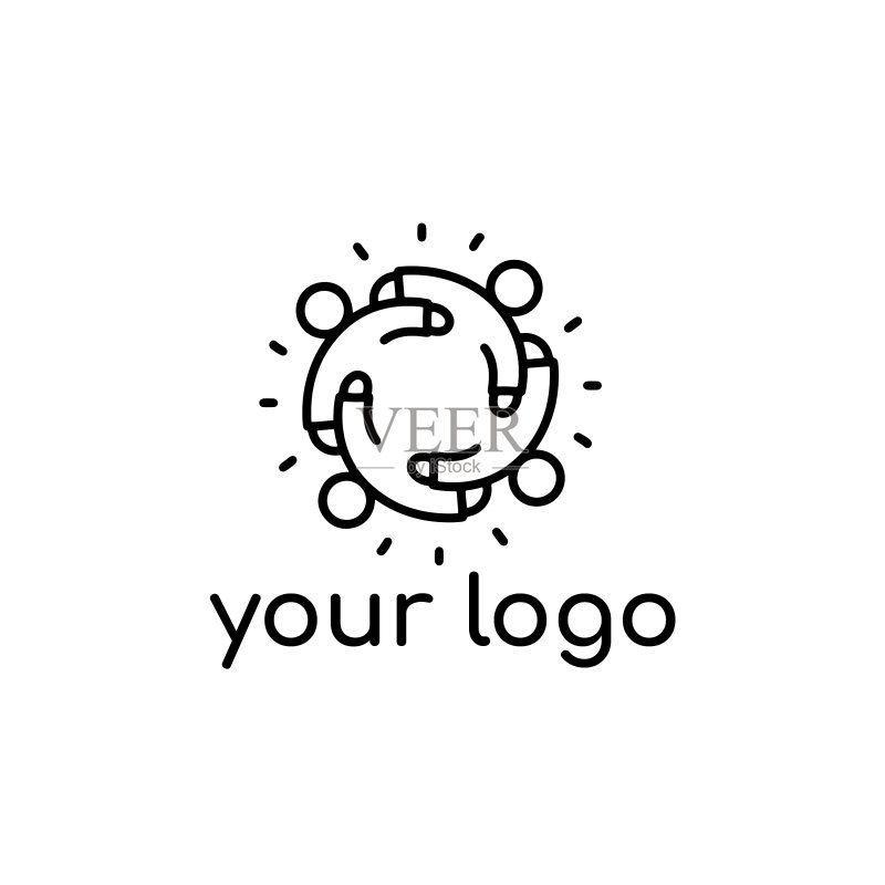 四人圆形线性简笔画logo图标素材