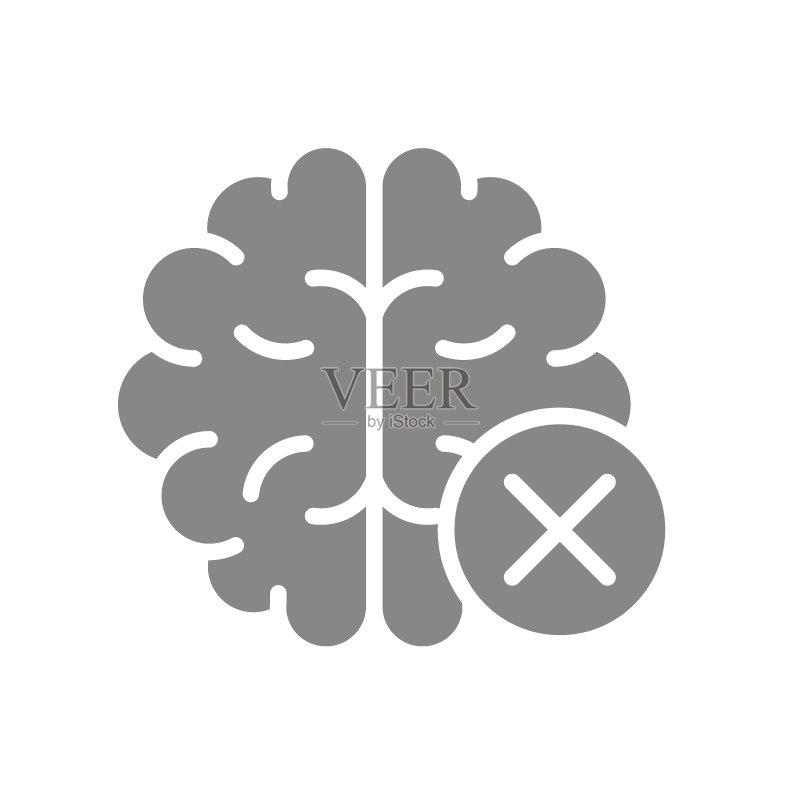 带有复选标记灰色图标的大脑,患病器官符号图标素材