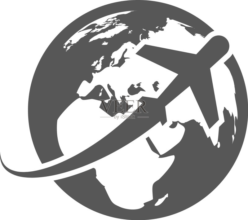 地球仪上的飞机,象征全球旅行图标素材