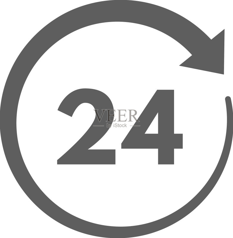 单色圆形24小时时钟箭头线条图标图标素材