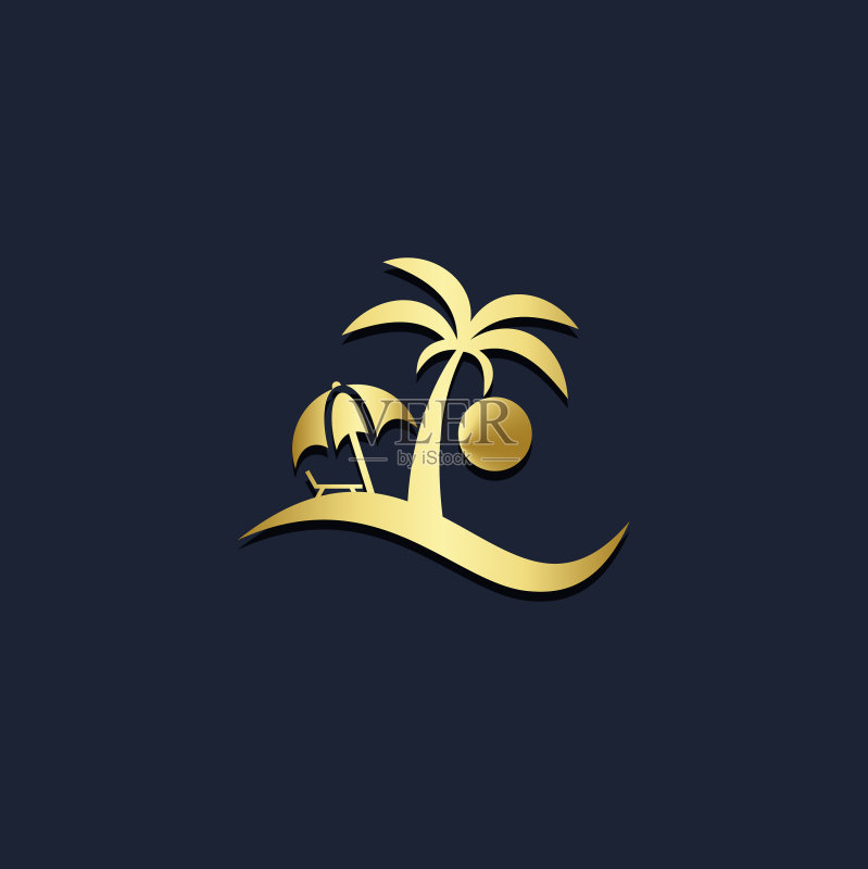 热带海滩金色棕榈树标志图标素材