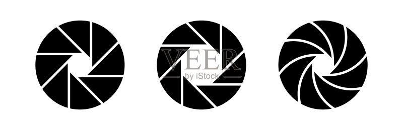 相机对焦镜头图标,白色背景上的黑色相机快门图标矢量图图标素材