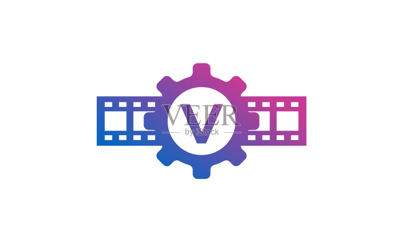 首字母V齿轮卷轴条纹图标素材