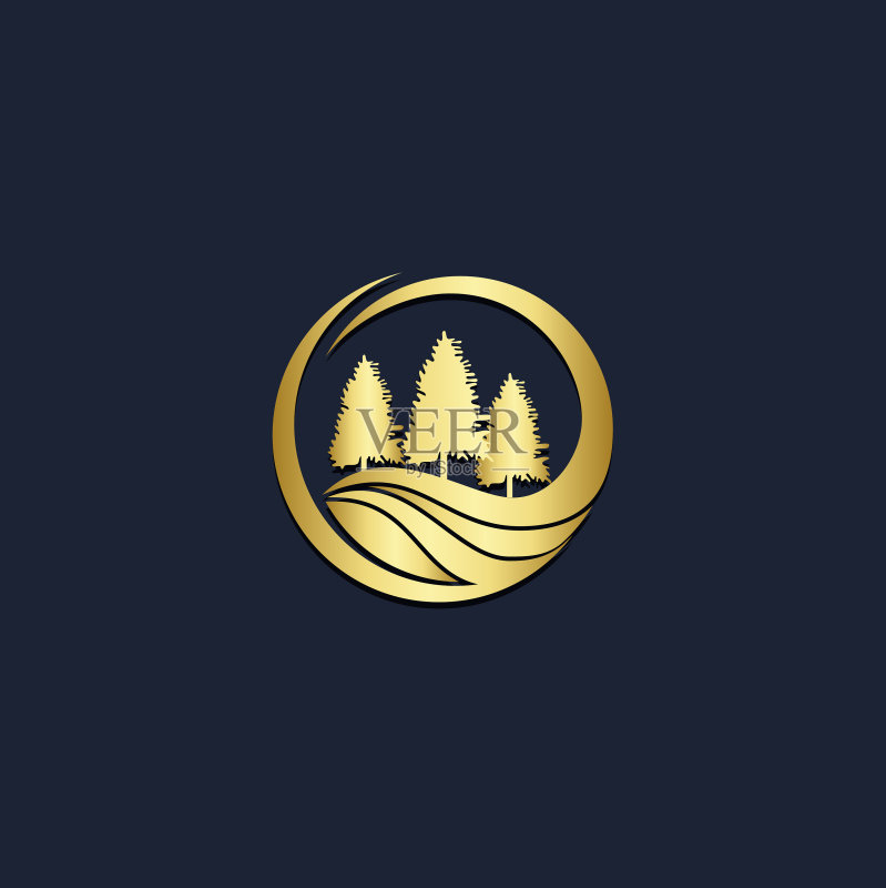 金色松树自然木材logo图标素材
