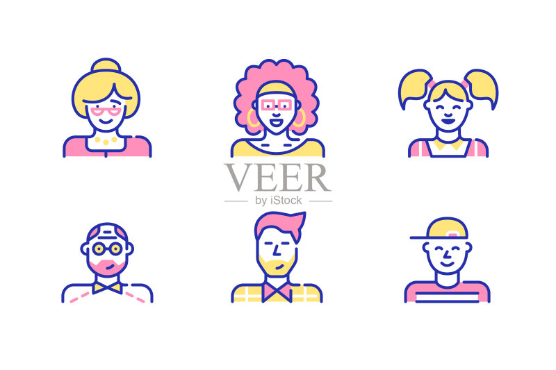 可爱的老年男人和女人头像图标集图标素材