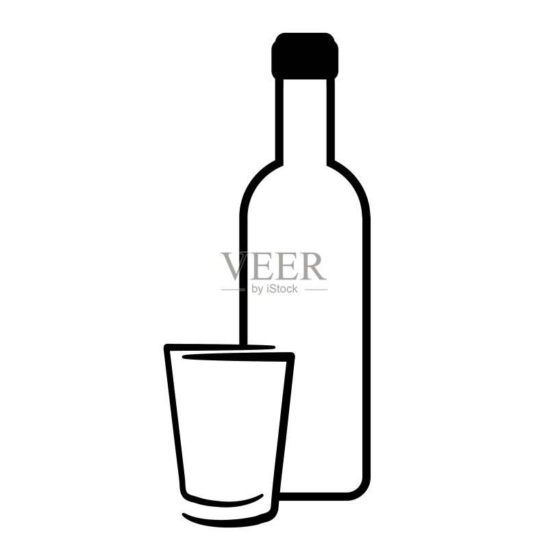 伏特加酒瓶和玻璃杯剪影图标素材