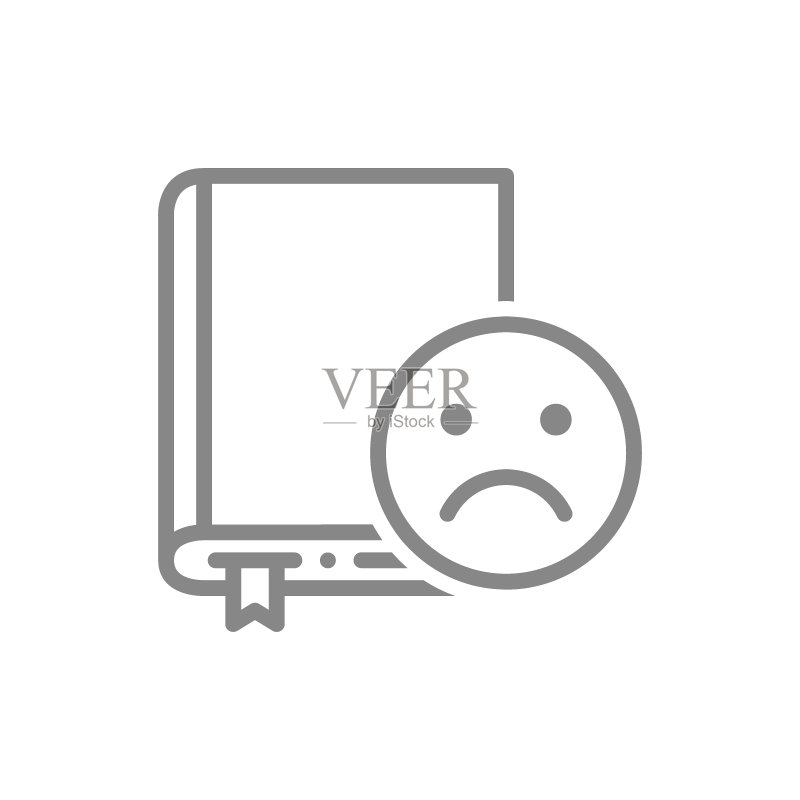 带有悲伤表情符号的打开的书本图标素材
