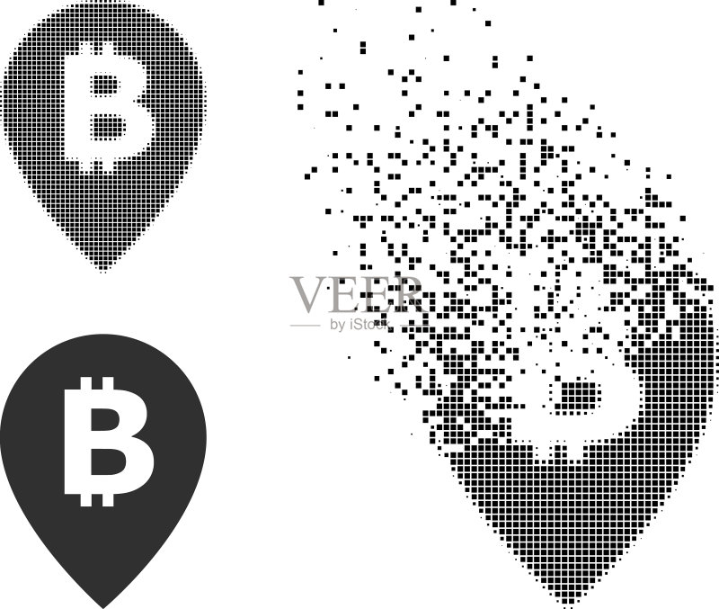 消失的点状和原始比特币地图图标素材