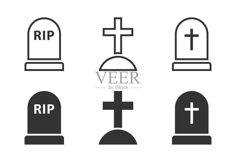 墓碑图标集。RIP墓碑图标。矢量素材。图标素材
