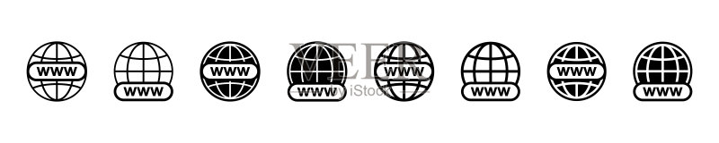 互联网图标:Web www标志,网站矢量图标,访问URL页面符号(白色背景上孤立)图标素材
