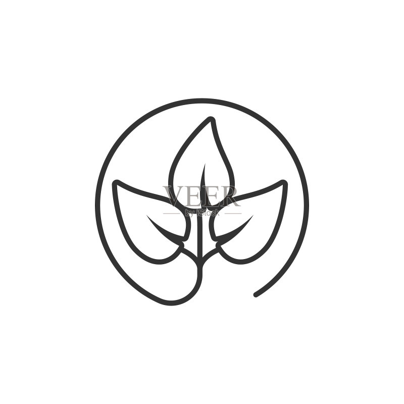 扁平风格的树叶图标,白色背景图标素材