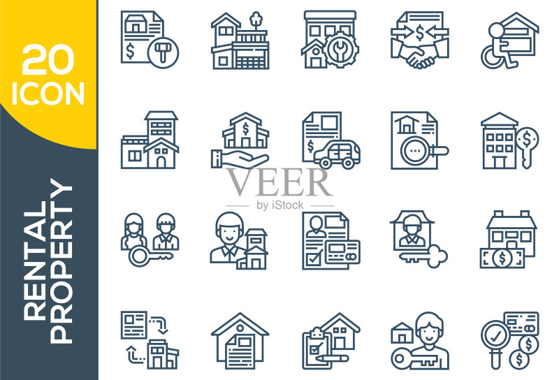VR房地产扁平线条图标集房屋销售图标素材