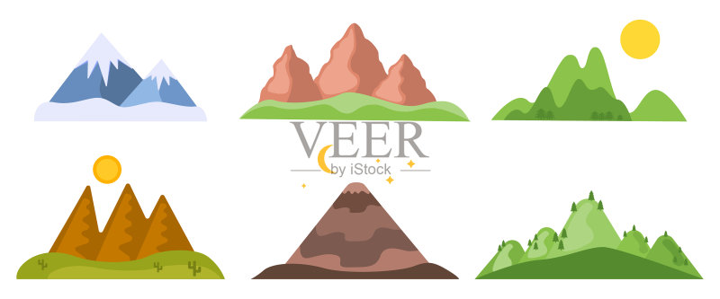 沙漠火山雪峰森林山脉景色图标素材