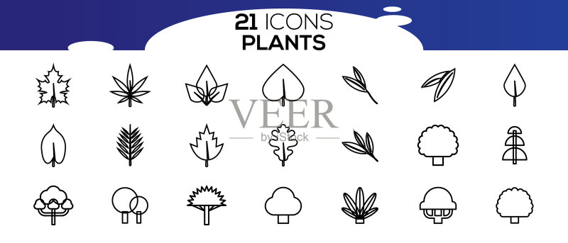 一套简单的植物相关线条图标图标素材
