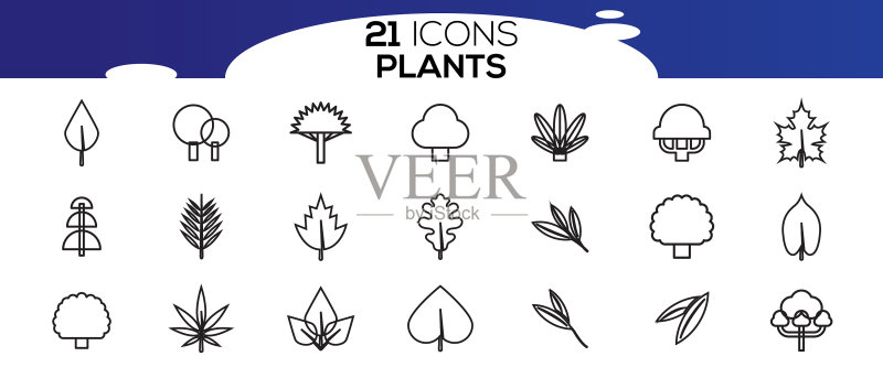 一套简单的植物相关线条图标图标素材