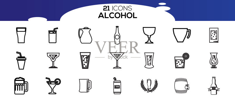 酒精和鸡尾酒图标集图标素材