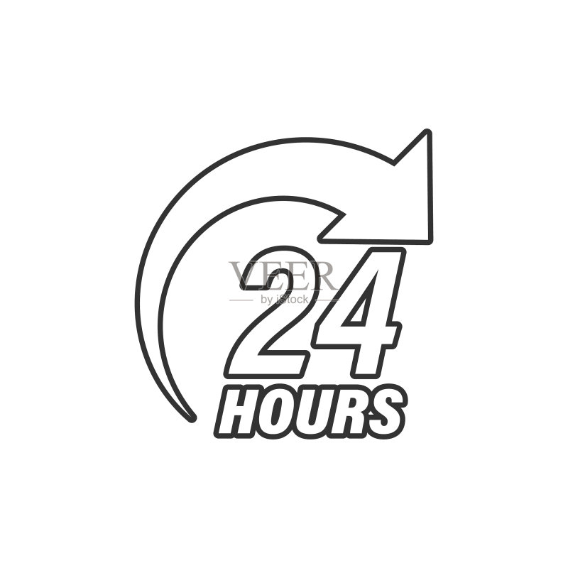 扁平风格的全天24小时服务图标图标素材