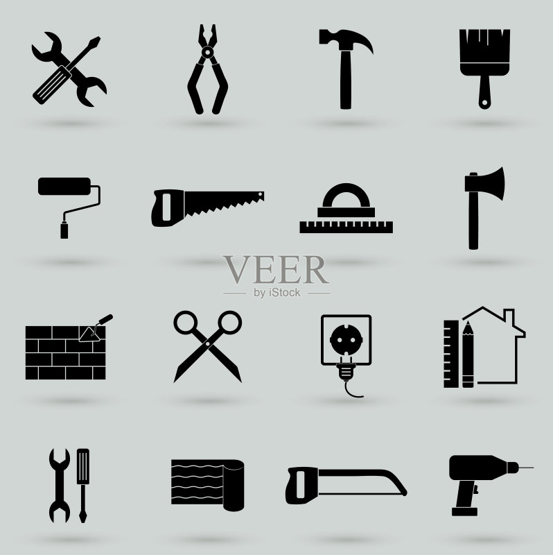 简单的建筑图标集:通用工具图标素材