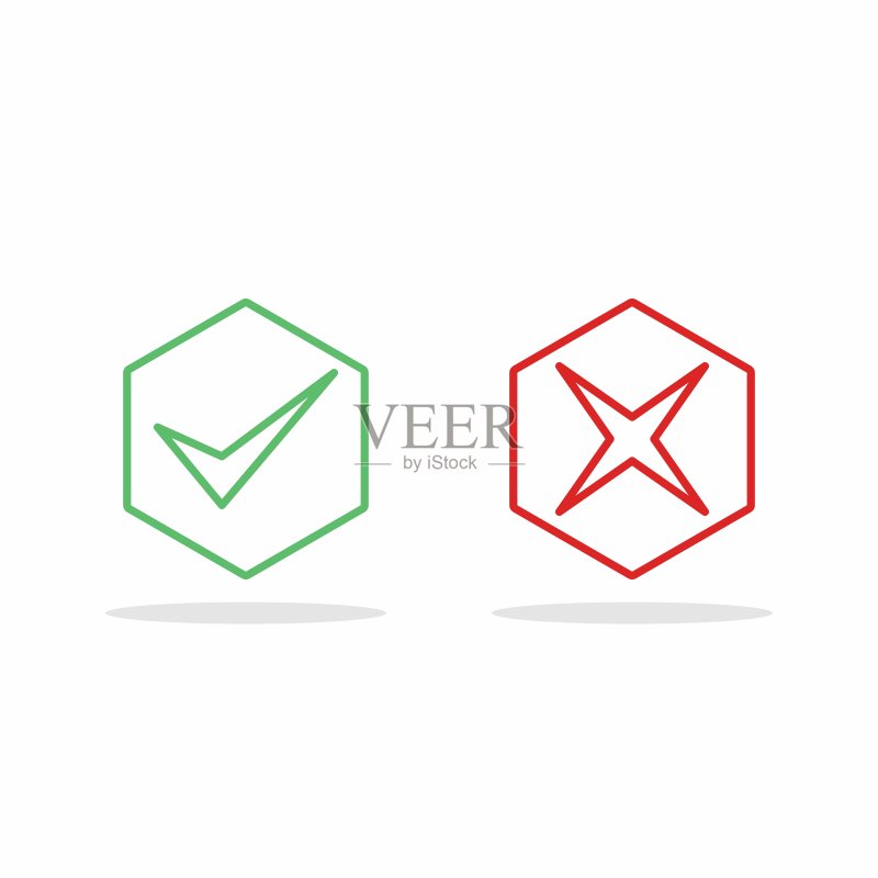 检查和错误标记,勾选和交叉标记,接受/拒绝,批准/不批准,是/否,对/错,绿色/红色,正确/错误,Ok/不Ok -矢量标记符号,绿色和红色。孤立的图标。图标素材