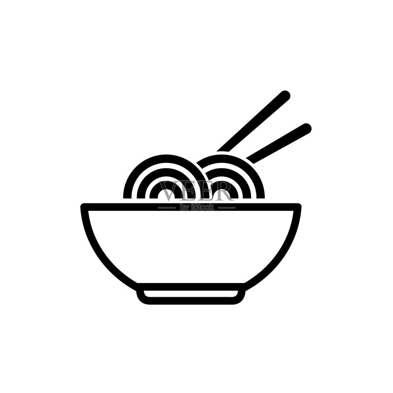 白色背景上的面条碗轮廓图标图标素材