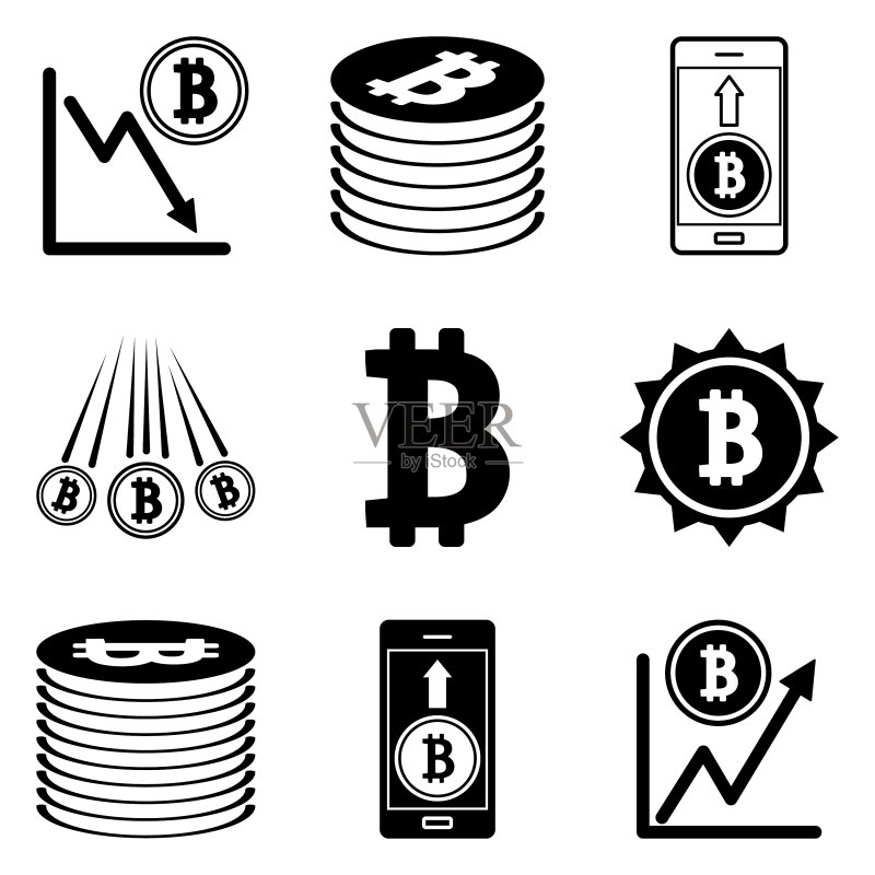 白色背景上孤立的比特币扁平图标集图标素材