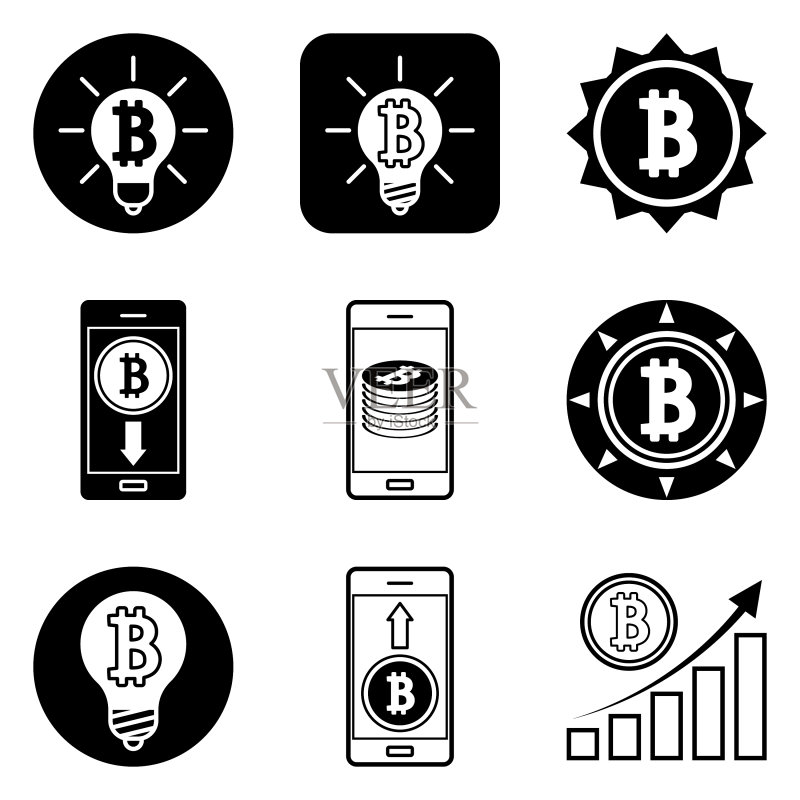 白色背景上孤立的比特币扁平图标集图标素材