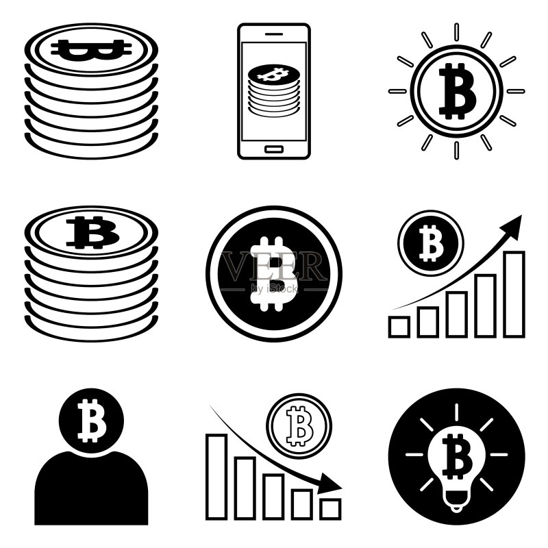 白色背景上孤立的比特币扁平图标集图标素材
