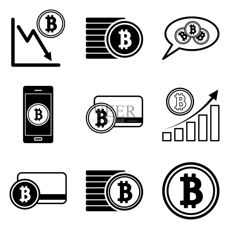 白色背景上孤立的比特币扁平图标集图标素材