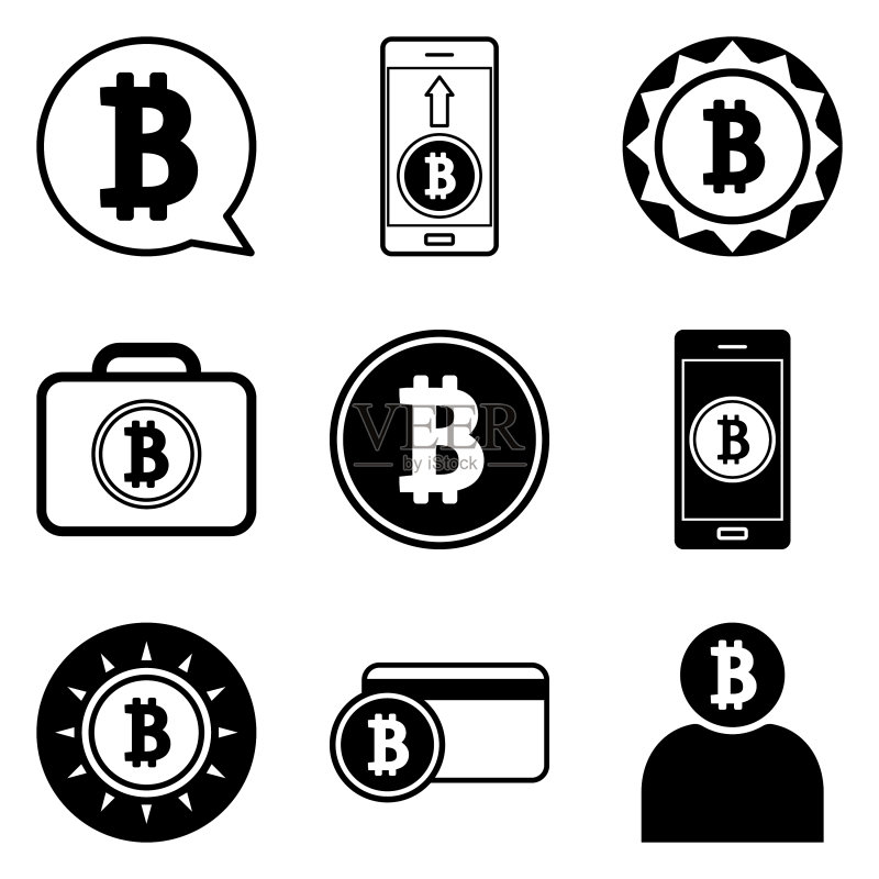 白色背景上孤立的比特币扁平图标集图标素材