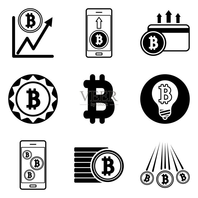 白色背景上孤立的比特币扁平图标集图标素材