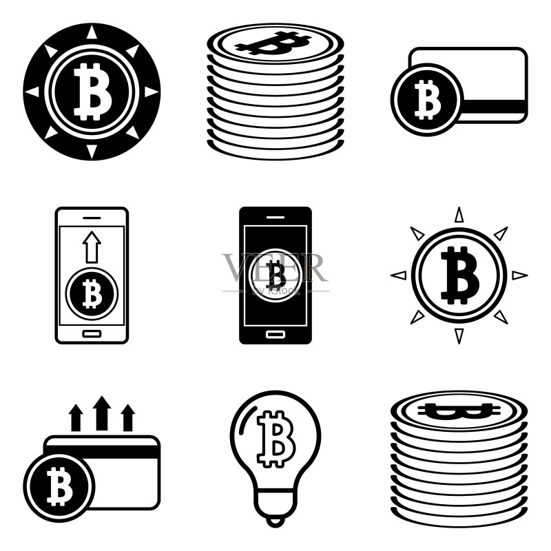白色背景上孤立的比特币扁平图标集图标素材