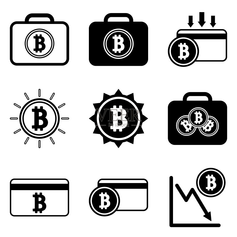 白色背景上孤立的比特币扁平图标集图标素材