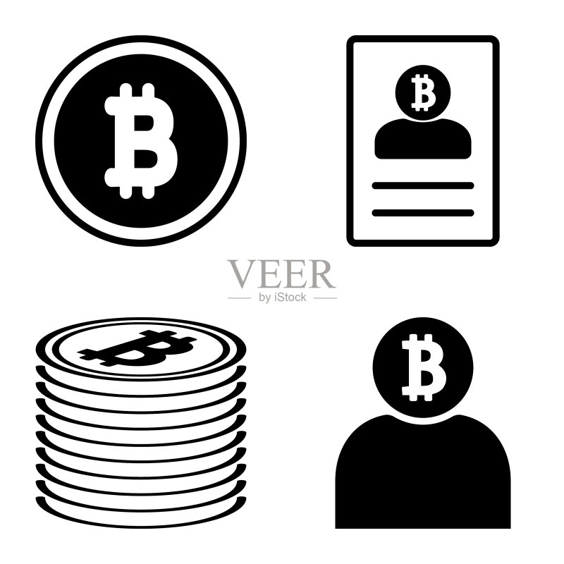 Bitcoins1-2平面图标设置在白色隔离图标素材