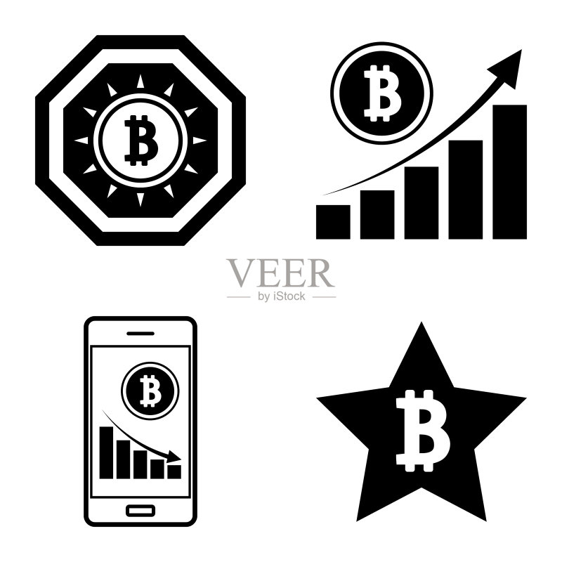 Bitcoins1-2平面图标设置在白色隔离图标素材