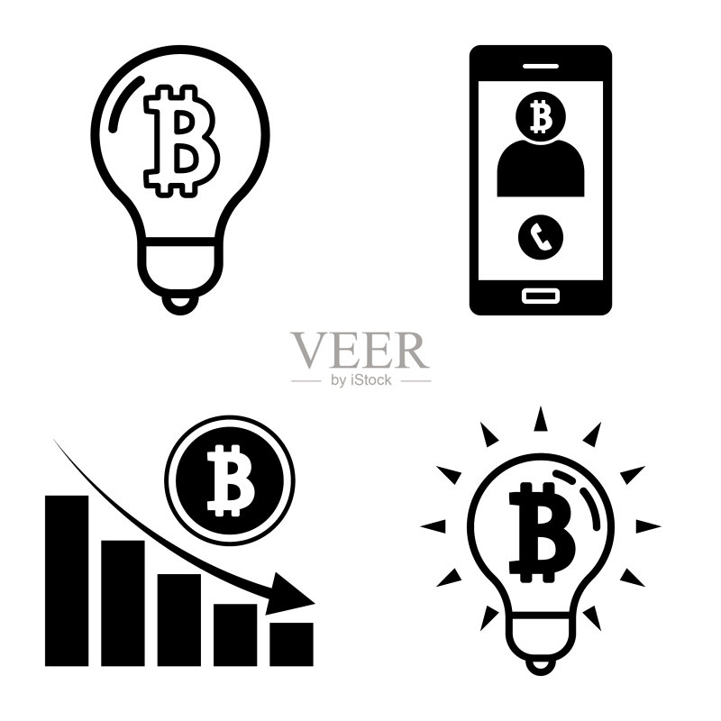 Bitcoins1-2平面图标设置在白色隔离图标素材