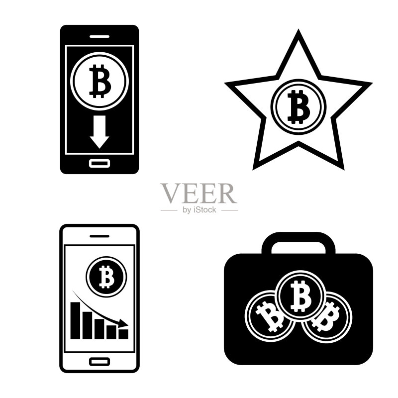 Bitcoins1-2平面图标设置在白色隔离图标素材