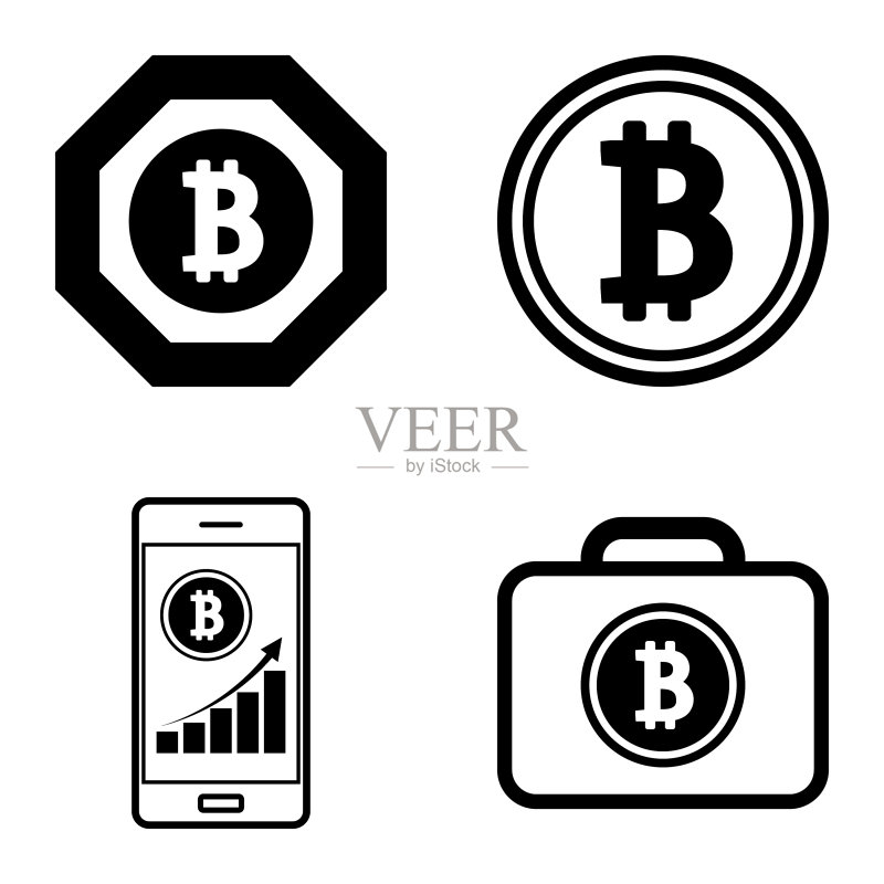 Bitcoins1-2平面图标设置在白色隔离图标素材