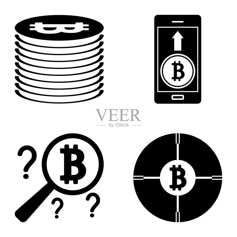 Bitcoins1-2平面图标设置在白色隔离图标素材