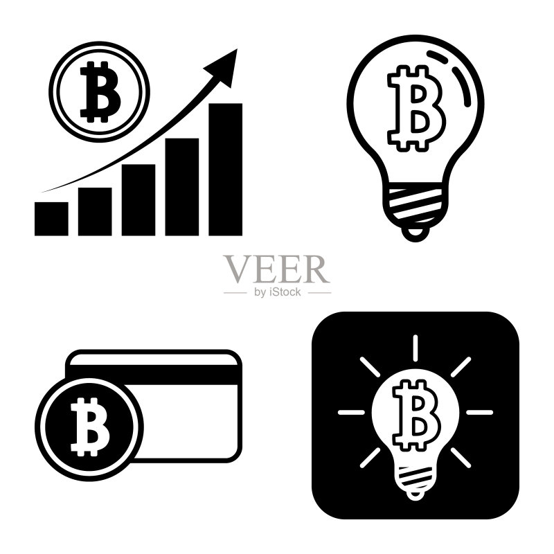 Bitcoins1-2平面图标设置在白色隔离图标素材