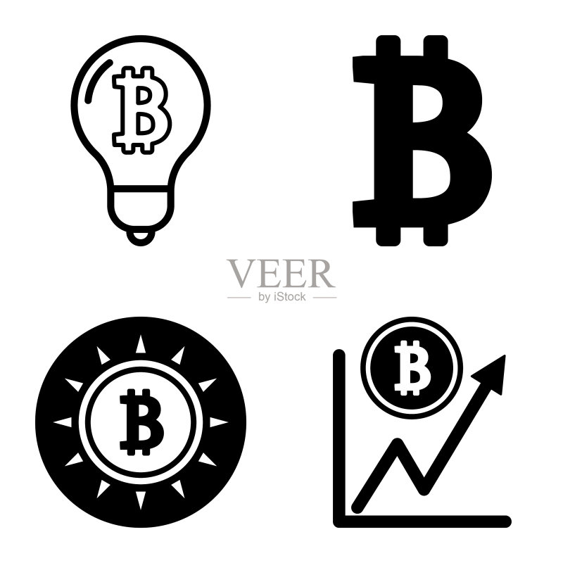 Bitcoins1-2平面图标设置在白色隔离图标素材