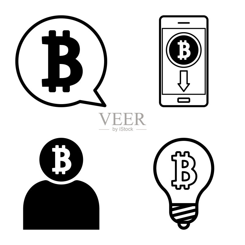 Bitcoins1-2平面图标设置在白色隔离图标素材